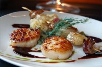 Duo de st jacques et lotte terre mer sur son lit de fenouil confit